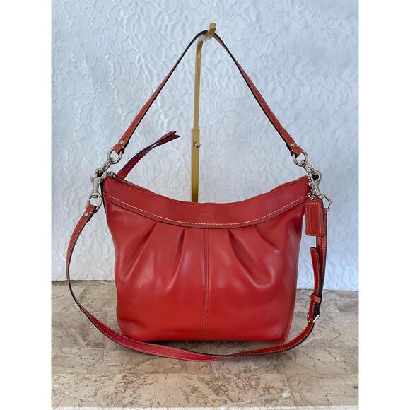 Coach Ergo Pleated hobo/soho red-orange Leather Shoulder Bag F13764 - Picture 2 of 11
